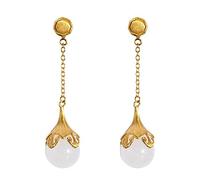 antichi chiodi per orecchie cinesi, accessori eleg Orecchini a bottone in argento S925 in stile cinese con perlina rotonda in nefrite dorata retrò femminile