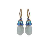 antichi chiodi per orecchie cinesi, accessori eleg Orecchini pendenti in stile cinese S placcati cloisonné giada naturale magnolia personalità temperamento femminile