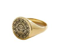 antico anello Maya di forma rotonda | argento sterling 925 placcato oro | gioielli da regalo, anelli con sigillo in stile vintage, gioielli fatti a mano ipoallergenici| LK_PDR_01383_6.5