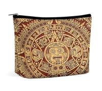 Antico calendario azteco calendario maya borsa cosmetica portatile multifunzione borsa portaoggetti in PU borsa per il trucco, organizer per cancelleria con cerniera per ufficio riunione