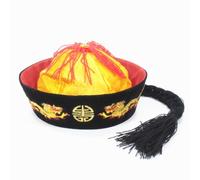 Antico cappello mandarino con trecce, cappello da imperatore, cappello orientale Hanfu, cappello in feltro, decorazione per feste, cappello orientale in stile cinese (giallo)