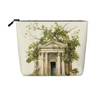 Antico edificio con ramo d'ulivo romano e custodia portatile per trucco greco canapa finta, organizer da viaggio da donna grande capacità con cerniera