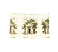 Antico edificio con ramo d'ulivo romano e striscione decorato stampato greco, arazzo da parete in poliestere resistente con 4 occhielli per decorazione dormitorio