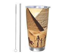 Antico Egitto - Bicchiere con coperchio e cannuccia, in acciaio inox, da 590 ml, per bevande calde e fredde, a doppia parete, da viaggio, riutilizzabile, regalo di compleanno