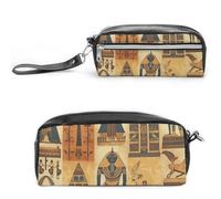 Antico Egitto Tribe Series Astuccio portapenne in pelle di grande capacità con cerniera, piccola borsa portatile per trucchi e forniture per ufficio, organizer per donne e uomini