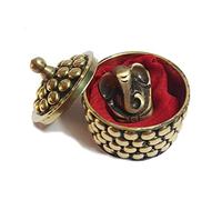 Antico idolo del Signore Ganesha. Metallo in ottone Ganesh Murti per Puja. Dimensioni tascabili/molto piccolo Ganesh in una scatola carina, peso 2,5 cm, peso 50 g. Idolo per cruscotto auto. Ottimo