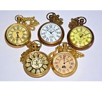 Antico orologio da tasca vintage marittimo in ottone con catena in ottone set...