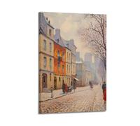Antico Parigi Street Painting Neutro Parigi Cityscape Street Scene Pittura Scena Inverno Paesaggio urbano Francese Decorazione Della Parete Architettura Stampa Tela Arte Della Parete Per La