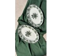 Antico Servizio di Piatti Ovali in Porcellana Verde 2 Pezzi 25 cm | Piatto Pr...