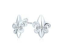 Antico Simbolo Spirituale Del Giglio Fiore Fleur De Lis Con Incastonatura Di CZ Orecchini A Bottone Fleur De Lis Con CZ Accentuato Per Donne E Uomini Leggeri In Argento Sterling .925