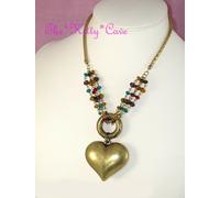 Antico Stile Ceco Arcobaleno Bicchiere Perline Bronzo Oro Gonfio Cuore Collana