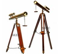 Antico telescopio nautico a doppia canna in ottone 18" con supporto...