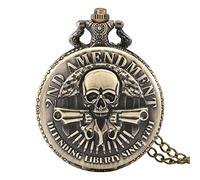 Antico teschio di pistola in bronzo DIFENDERE LA LIBERTÀ DAL 1791 2 ° EMENDAMENTO MILITARE Collana di quarzo Pocket Watch Pendente Regali per gli uomini, bronzo