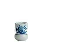 Antico vaso in ceramica blu e bianca - Giglio dipinto a mano for la cerimonia del tè e sei contenitori for utensili da gentiluomo(7.2x9.6cm)