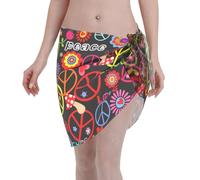 Anticsao Beach Pareo Wrap Hippie simbolo della pace fiore floreale spiaggia sciarpa donna breve sarong spiaggia avvolgere per piscina vacanza festa nero, Nero , Etichettalia unica