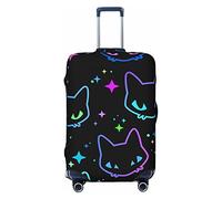 Anticsao Copertura protettiva per valigie da viaggio elastica con testa di gatto colorata al neon per valigia da viaggio si applica a 48,3 - 81,3 cm valigia piccola, Nero , S