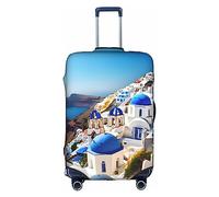 Anticsao Santorini - Copertura elastica per valigia, con stampa di isola greca, vista mare, in spandex, adatta per bagagli da 45,7 a 71,7 cm, bianco, S