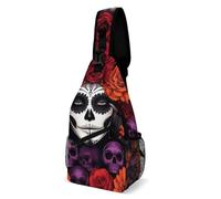 Antifurto Borsello A Tracolla Mexican Day Of The Dead Sugar Skull Flowers Women Art Borsa A Tracolla Militare Libero,Multifunzionale Borsa A Petto per Alpinismo Uso Quotidiano Viaggio