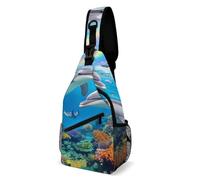 Antifurto Borsello Uomo Blue Ocean Underwater World Dolphin Art Borsa A Tracolla Militare Sportivo,Libero Borsa Tattica Sul Petto Militare per Viaggio Trekking Palestra
