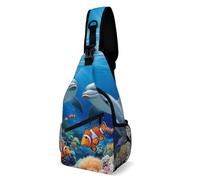 Antifurto Borsello Uomo Blue Ocean Underwater World Dolphin Art Borse Petto Moda,Unisex Borsa A Petto per Ciclismo Uomo Palestra