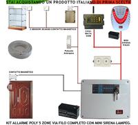 Antifurto Poly 5 Zone 2 Contatti 2 Sensori Scasso 2 Sirene Chiamata GSM Bacheca