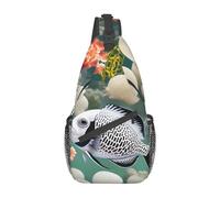 Antifurto Zaino A Monospalla White Tropical Fish Printed, Black Borsa A Tracolla Militare Sportivo,Causal Borsa Crossbody per Uomo Outdoors Campeggio