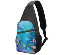 Antifurto Zaino Monospalla Blue Ocean Underwater Fish Borse Petto Multiuso,Libero Zainetto per Trekking Uomo Palestra