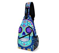 Antifurto Zaino Monospalla Day Of The Dead Flowers Mexican Sugar Skulls Borsa A Tracolla Tattica Sportivo,Portatile Borsa A Petto per Moto Campeggio Trekking