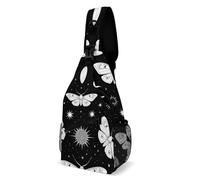Antifurto Zaino Monospalla Gothic Moth Skull Sun Moon Black And White Borsa A Tracolla Tattica Pratica,Moda Borsa A Petto per Viaggio Ciclismo Trekking