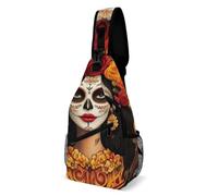 Antifurto Zaino Monospalla Mexican Sugar Skull Flower Women Day Of The Dead Art Borsa A Tracolla Militare Multifunzionale,Portatile Borsa Crossbody per Uomo Uso Quotidiano Donna