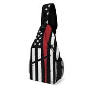 Antifurto Zaino Monospalla Thin Red Line American Baseball Flag Black Borsa A Tracolla Tattica Multiuso,Moda Zainetto per Campeggio Uomo Ciclismo