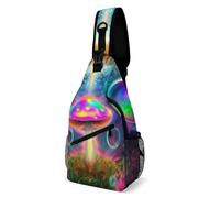 Antifurto Zaino Monospalla Trippy Magic Mushrooms Art Borsa A Tracolla Militare Causal,Pratica Borsa Tattica Sul Petto Militare per Outdoors Viaggio Uomo