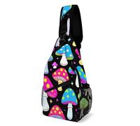 Antifurto Zaino Monospalla Trippy Magic Neon Mushrooms Borsa Sul Petto Pratica,Libero Borsa Crossbody per Campeggio Viaggio Trekking