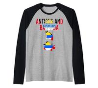 Antigua e Barbuda Mappa Bandiera Orgoglio Caraibi Maglia con Maniche Raglan