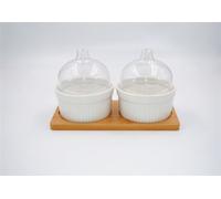 Antipastiera Ciotoline in Ceramica con Base in Legno 2 Coppette con Coperchi