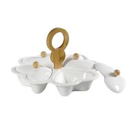 Antipastiera in Ceramica, Set Aperitivo con Manico in Legno e 4 Ciotoline per Aperitivo a Forma di Cuore con Coperchio e Manici in Legno, Piatti da Portati Eleganti