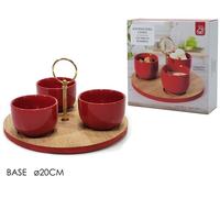 ANTIPASTIERA Piatto antipasti 3 posti legno e ceramica base 20 cm coppette 14 cm