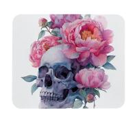 Antipolvere Tappetino per Il Mouse Watercolor Skull And Peonies Flowers Square Gaming Mousepad Tappetini Mouse 25x30cm per PC,Notebook,Ufficio