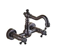 Antique all-Copper in-Wall Hot And Cold Basin Faucet Wall-Mounted Wall-Mounted Double-Handle washbasin Faucet, Black Ancient Flat Bottom Low Model