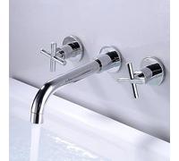 Antique all-Copper Wall-Mounted Basin Faucet Bathroom Concealed Embedded Wall out of Three-Hole Hot And Cold Water Faucet Black, Electroplating
