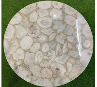 Antique Art Gallery, adorabile tavolo da pranzo in agata bianca, 91,4 x 91,4 cm, con look elegante e moderno, in resina epossidica