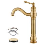 Antique Brass Ottone 360 ° Dispositore di lavandino per vaso girevole - Mixer da bagno a manico singolo Tocca per la vanità di gabinetto della fattoria con drenaggio pop -up a foro elegante e