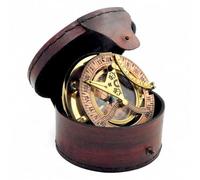 Antique Brass Sundial Compass with elegante Leather Case