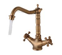 Antique Bronze Bath Sink Faucets Dual Handle Single Hole Hot Cold Water Mixer Crane Kitchen Faucet(Style A,G9/16)