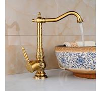 Antique Faucet Carved Basin Hot And Cold Water Faucet Basin Single Handle Single Hole heightened Brass European Rotation, Antique Carved [High] Faucet