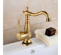 Antique Faucet Carved Basin Hot And Cold Water Faucet Basin Single Handle Single-Hole heightened Brass European Swivel, Antique Carved [Dwarf] Faucet