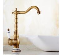 Antique Faucet Carved Basin Hot And Cold Water Faucet Sink Single Handle Single Hole heightened Brass European Swivel, Antique Blue And White High Gourd Faucet