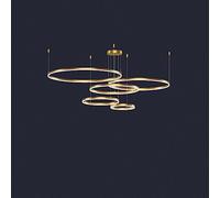 Antique Gold 4 Ring Living Dimmable LED Hanging Large Pendant Light Adjustable Round Chandelier for Kitchen Dining Room Bedroom Foyer Hotel Office
