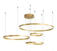 Antique Gold 4 Ring Living Dimmable LED Hanging Large Pendant Light Adjustable Round Chandelier for Kitchen Dining Room Bedroom Foyer Hotel Office