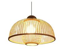 Antique Lampshade 40cm Basket Pendant Lamp Japanese Style Chandelier Restaurant Handmade Hanging Light with Wood Canopy for Dining Room Kitchen Island Bedroom(15.7in)